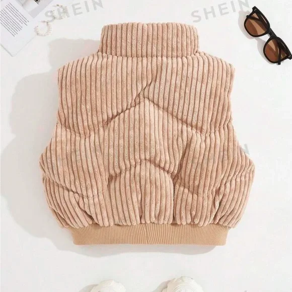 SHEIN MOOSTA beige tan Zip Up Vest Padded Coat For Winter - Picture 2 of 7